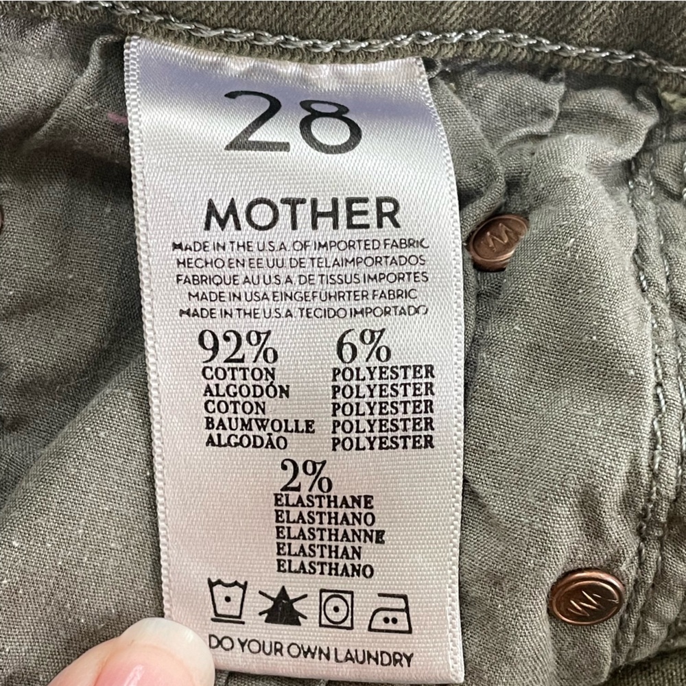 Mother The Drop Out Jeans Moss Green Stretch Crop Distressed Style Sz 28 - Picture 15 of 15